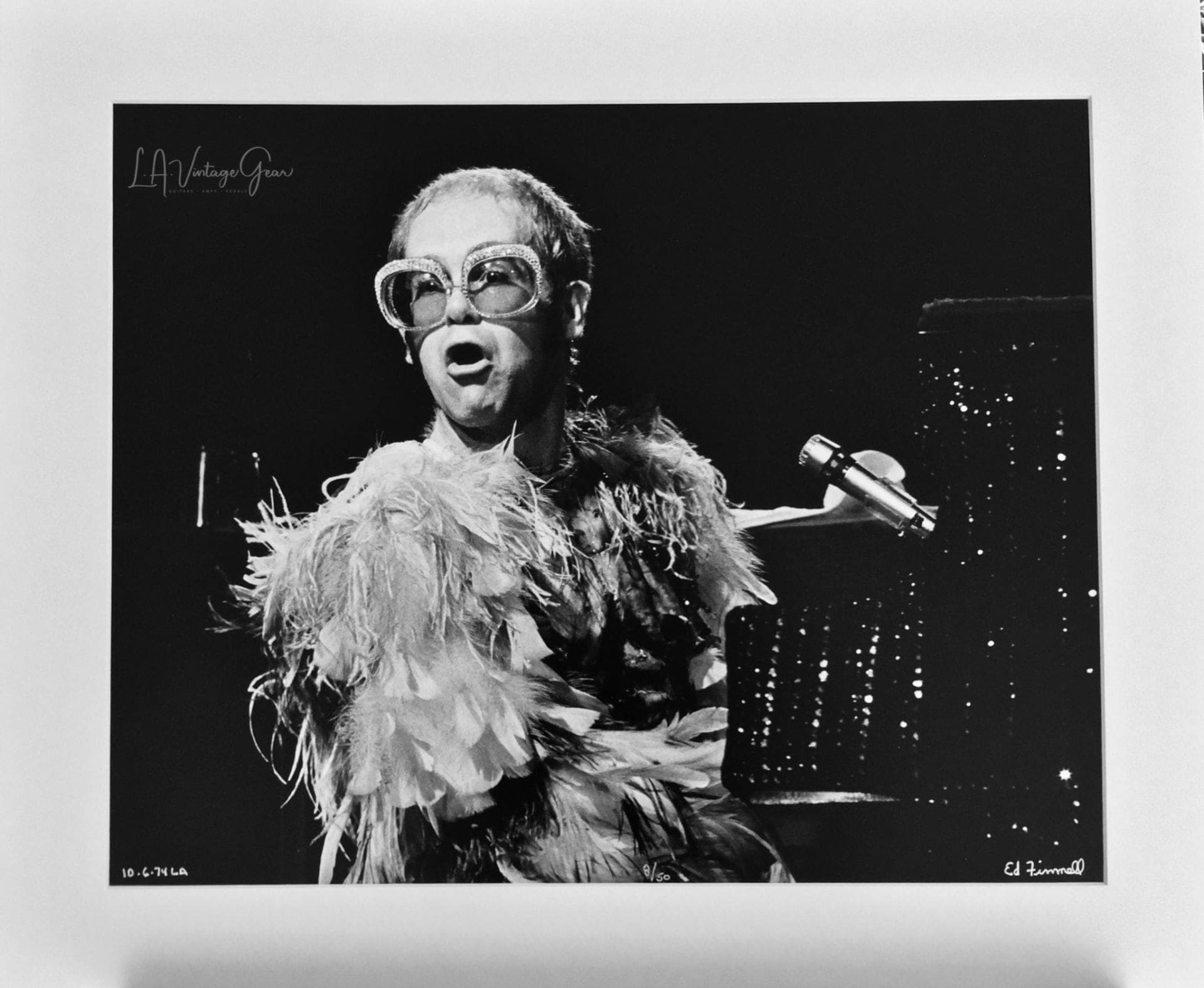 Elton John Goodbye Yellow Brick Road Tour L.A. Forum 1974 - Authentic Concert Photo by Ed Finnell - B&W - White Matte 20"x24"