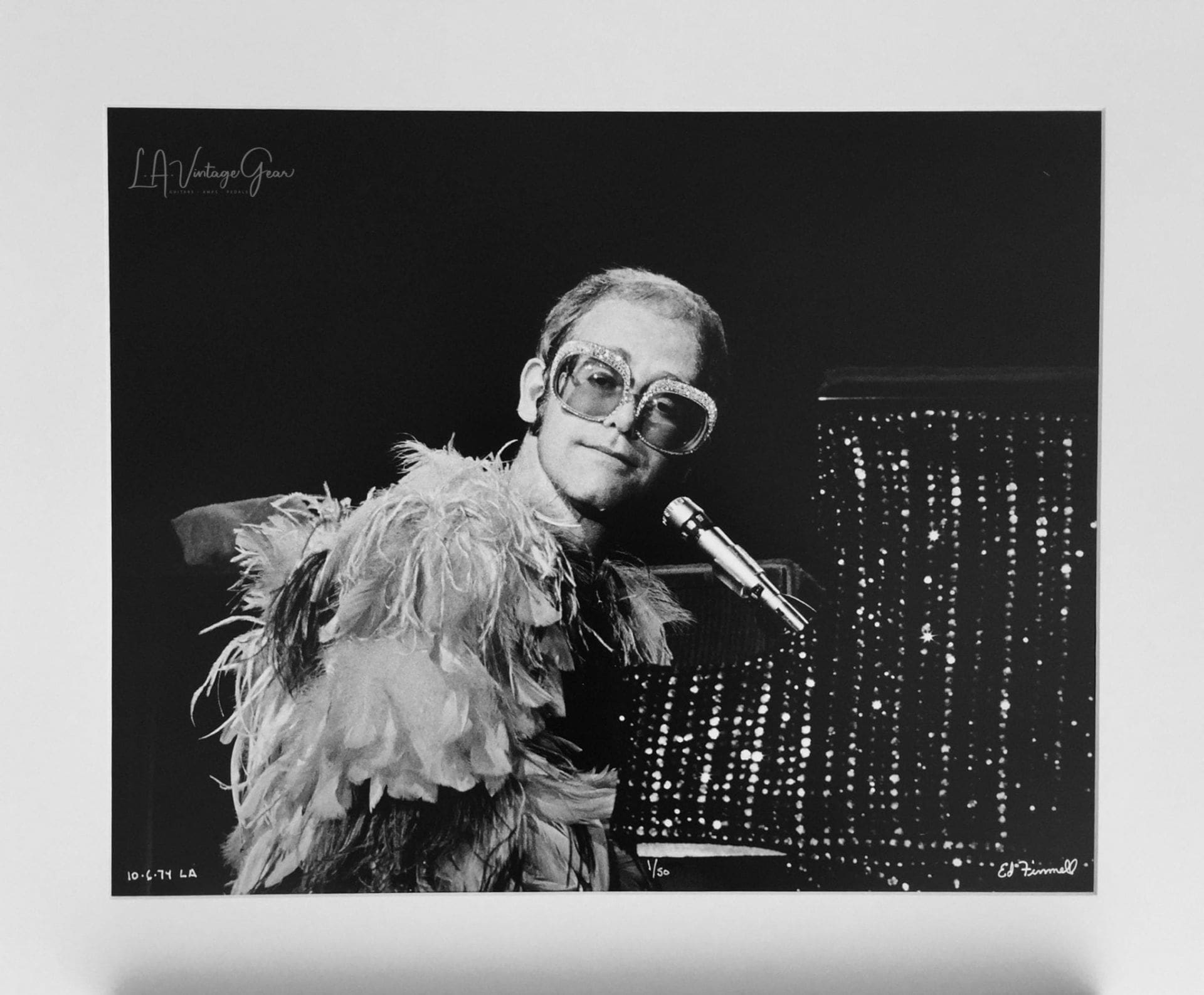 Elton John Goodbye Yellow Brick Road Tour L.A. Forum 1974 - Authentic Concert Photo by Ed Finnell - B&W -White Matte 20"x24"