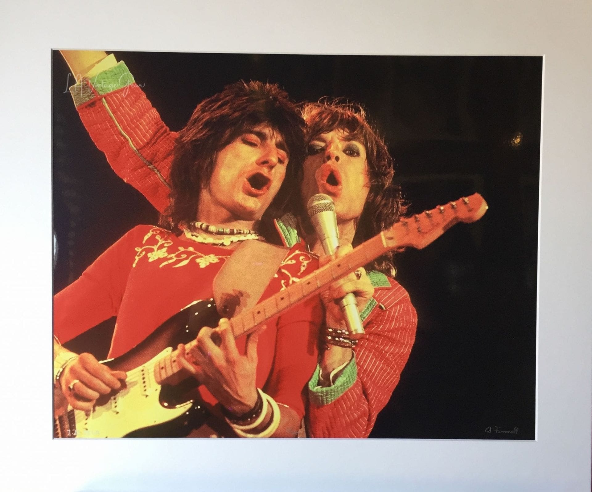 Ron Wood & Mick Jagger - Stones Tour Of The Americas 1975 - Authentic Concert Photo by Ed Finnell - B&W -White Matte 20"x24"