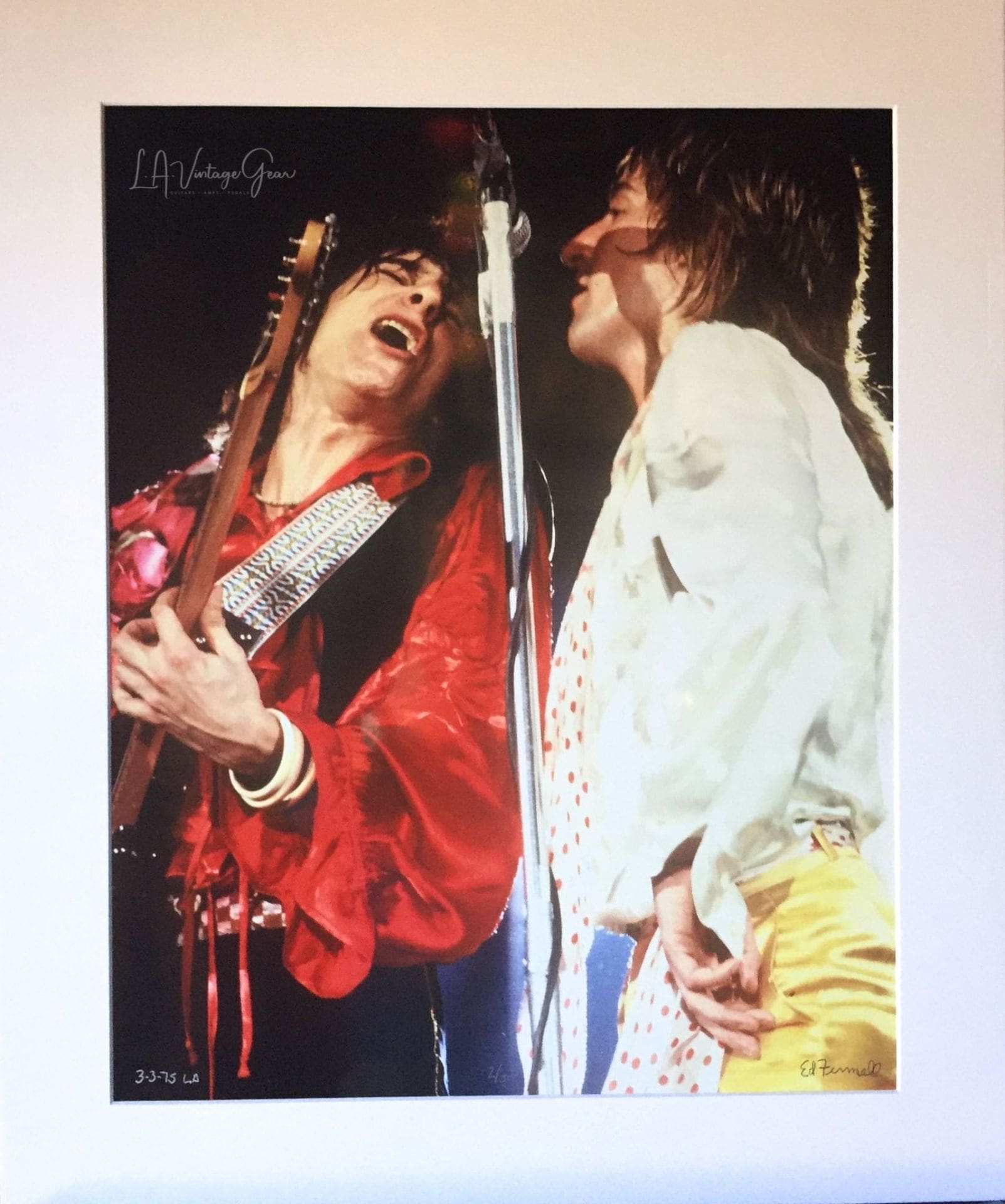 Ronnie Wood & Rod Stewart - Smiler Tour L.A. Forum 1975 -Authentic Concert Photo by Ed Finnell - Color White Matte 20"x24"