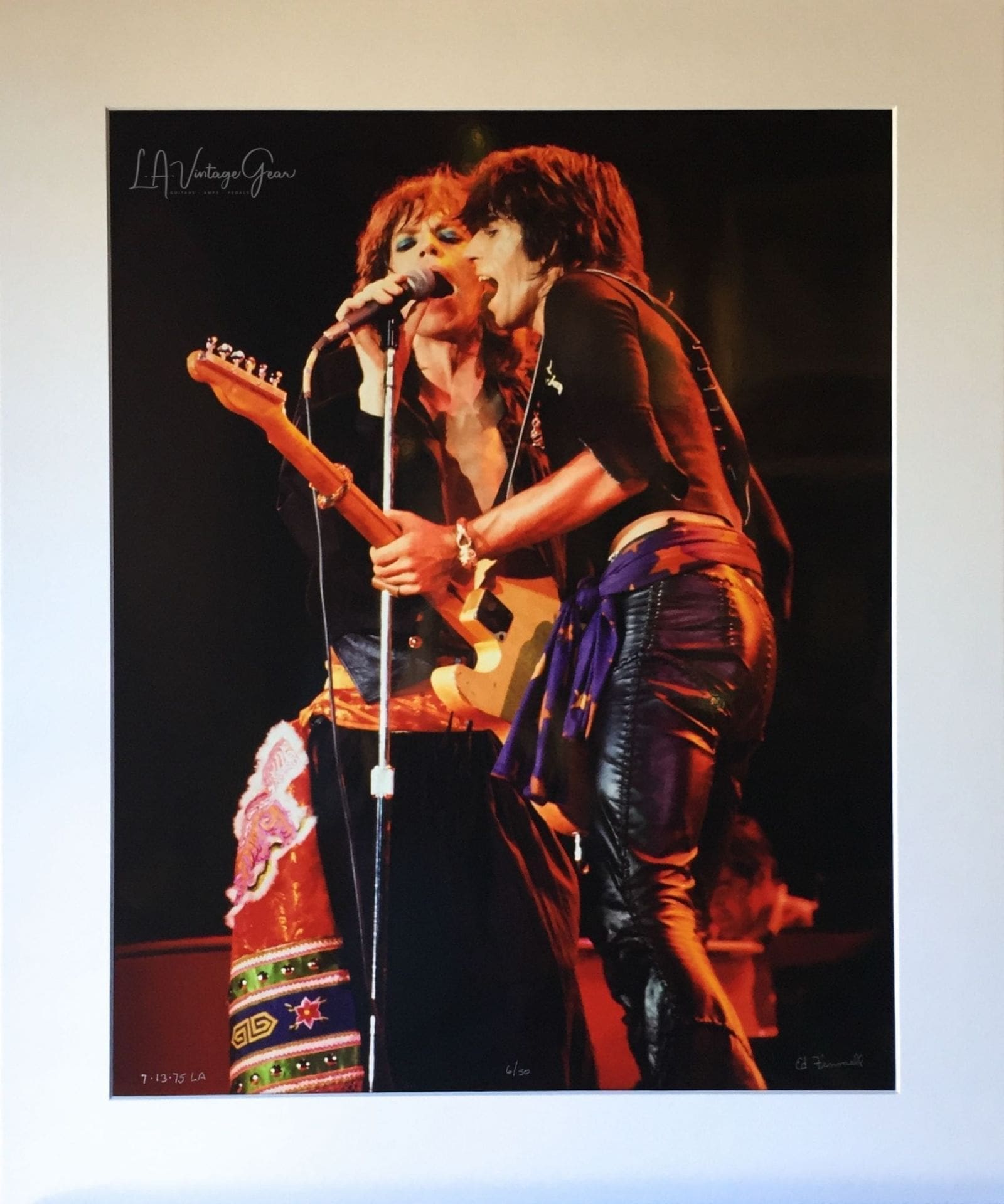 Mick Jagger & Keith Richards- Stones Tour of Americas 1975 - Authentic Concert Photo by Ed Finnell - White Matte 20"x24"