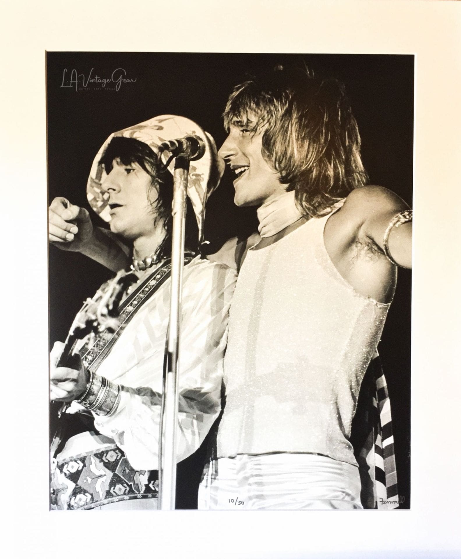 Rod Stewart & Ron Wood -Hollywood Palladium 1973 The Small Faces - Authentic Concert Photo by Ed Finnell - B&W - White Matte 20" x 24"