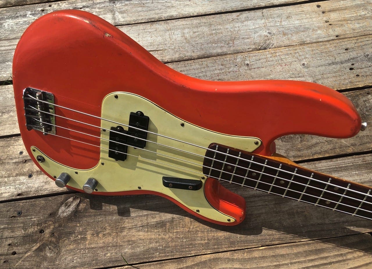 Danocaster P-Style Bass Guitar in Faded Fiesta Red
