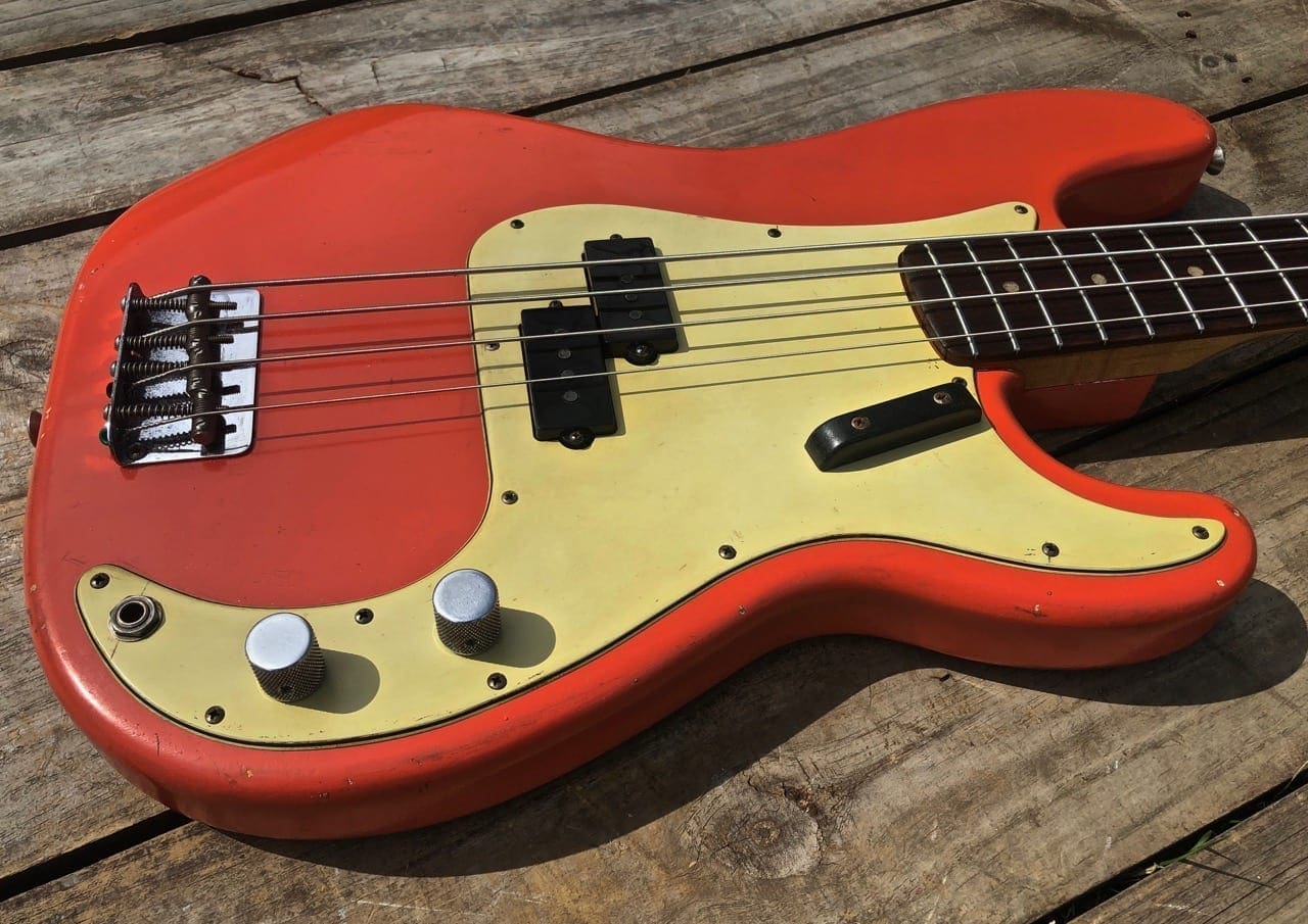 Danocaster P-Style Bass Guitar in Faded Fiesta Red - Image 4