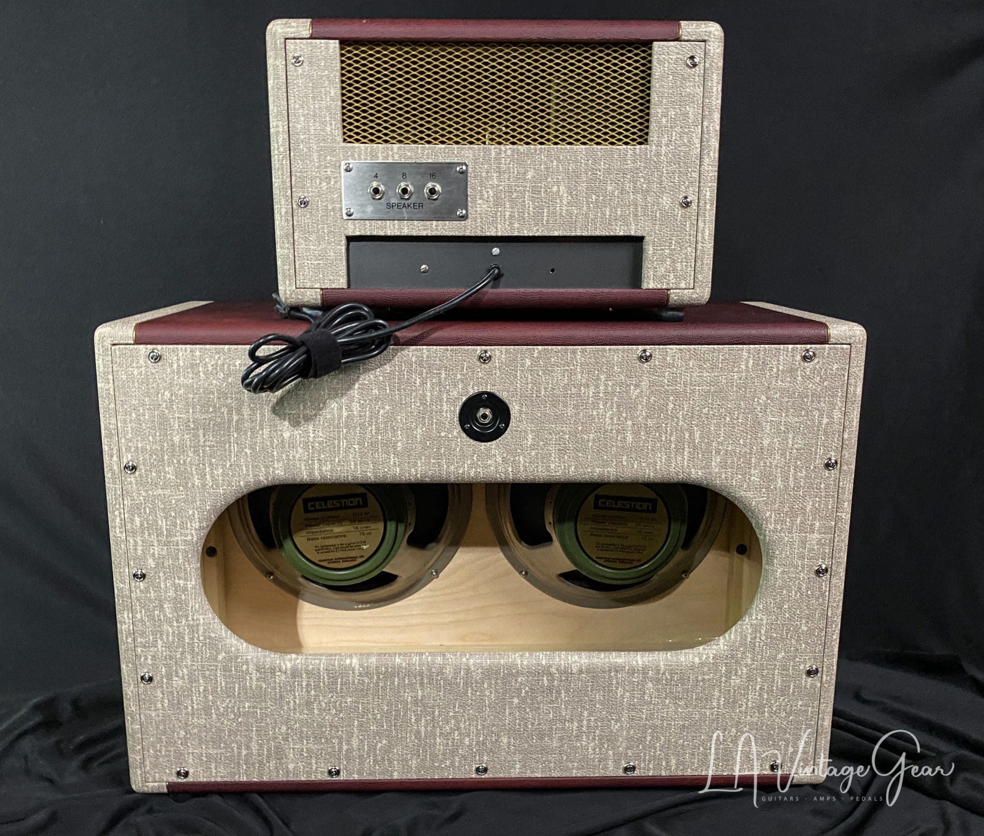 Kerry Wright Custom 2 x 12 Cab & Head with 6L6 Chassis - 'Burgundy Cream Stack' & Celestion Greenbacks - Image 2