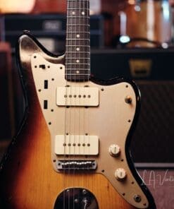 Danocaster Offset Electric Guitar - Anodized Gold Pickguard & Sunburst Finish - Image 2