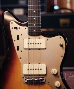 Danocaster Offset Electric Guitar - Anodized Gold Pickguard & Sunburst Finish - Image 3