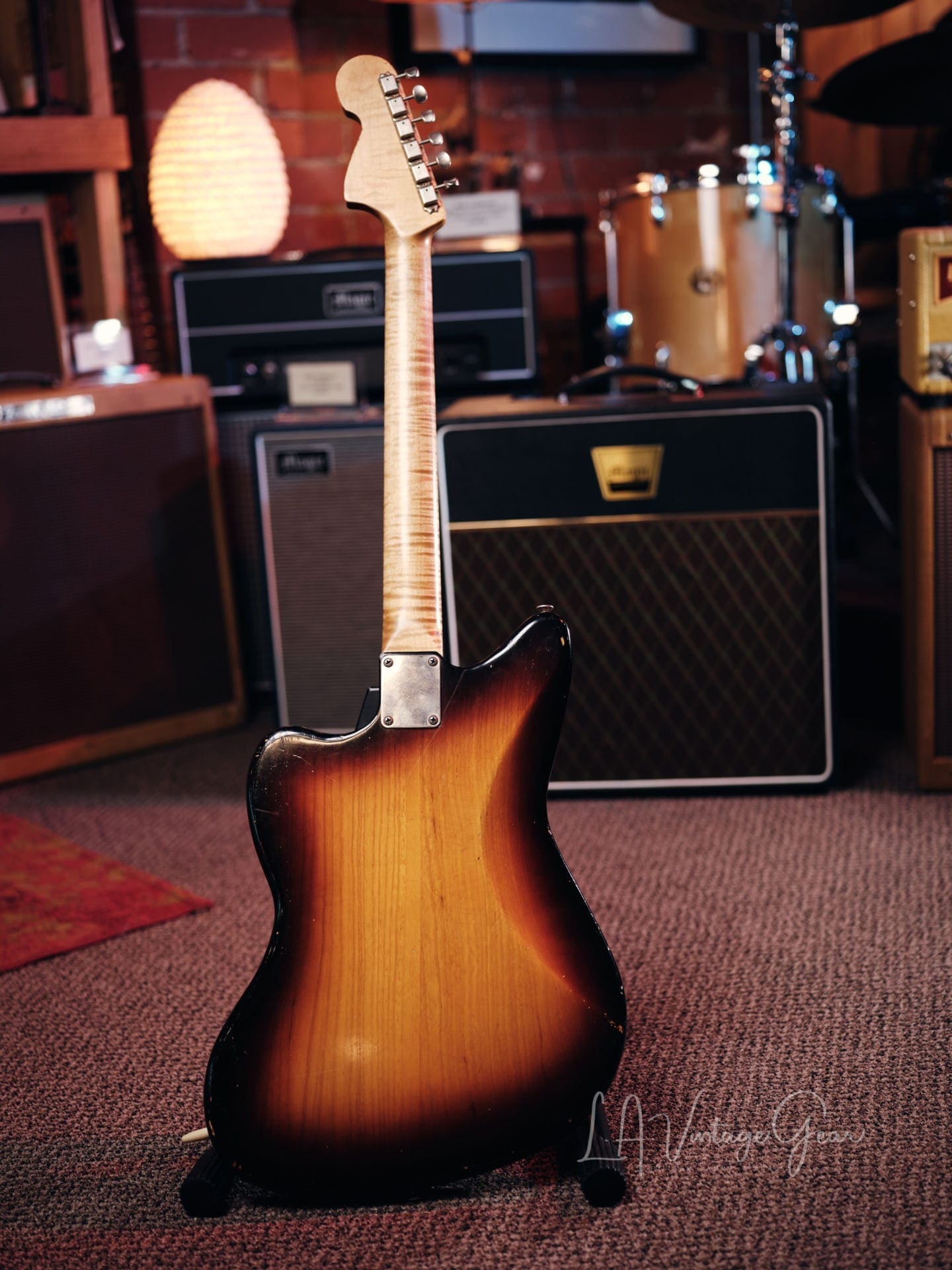 Danocaster Offset Electric Guitar - Anodized Gold Pickguard & Sunburst Finish - Image 7