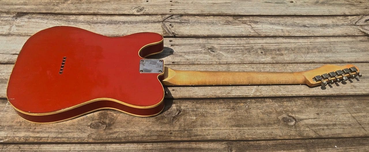Danocaster Single Cut Double Bound T-Style Electric Guitar in Faded Candy Apple Red - With Foilbucker Neck Pickup! - Image 5