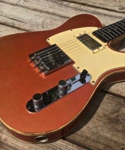 Danocaster Single Cut Double Bound T-Style Electric Guitar in Faded Candy Apple Red - With Foilbucker Neck Pickup!