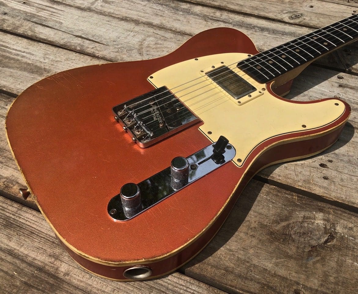 Danocaster Single Cut Double Bound T-Style Electric Guitar in Faded Candy Apple Red - With Foilbucker Neck Pickup!