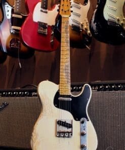 Shabat Lion T-Style Relic'd Electric Guitar in Vintage White with Black Guard - Swamp Ash Body & Lollar Pickups!
