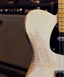 Shabat Lion T-Style Relic'd Electric Guitar in Vintage White with Black Guard - Swamp Ash Body & Lollar Pickups! - Image 5