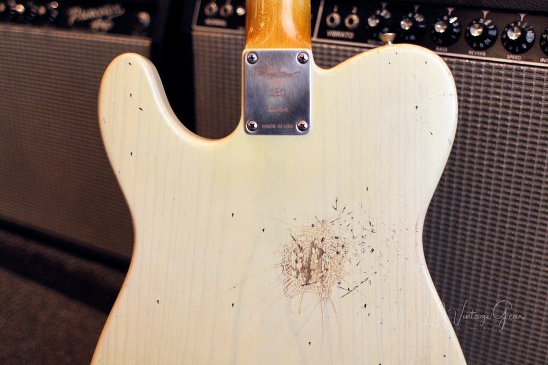 Shabat Lion T-Style Relic'd Electric Guitar in Vintage White with Gold Guard - Swamp Ash Body & Lollar Pickups! - Image 9