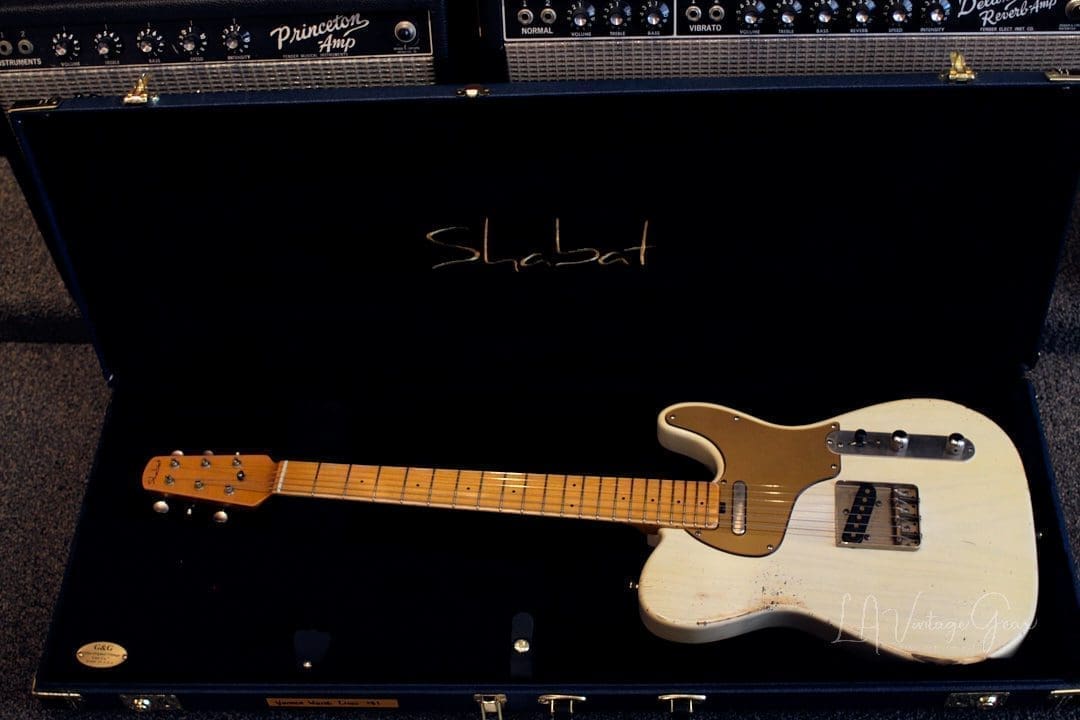 Shabat Lion T-Style Relic'd Electric Guitar in Vintage White with Gold Guard - Swamp Ash Body & Lollar Pickups! - Image 15