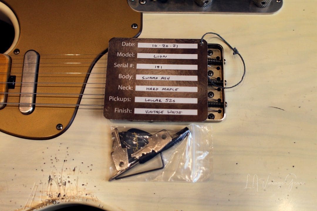 Shabat Lion T-Style Relic'd Electric Guitar in Vintage White with Gold Guard - Swamp Ash Body & Lollar Pickups! - Image 18