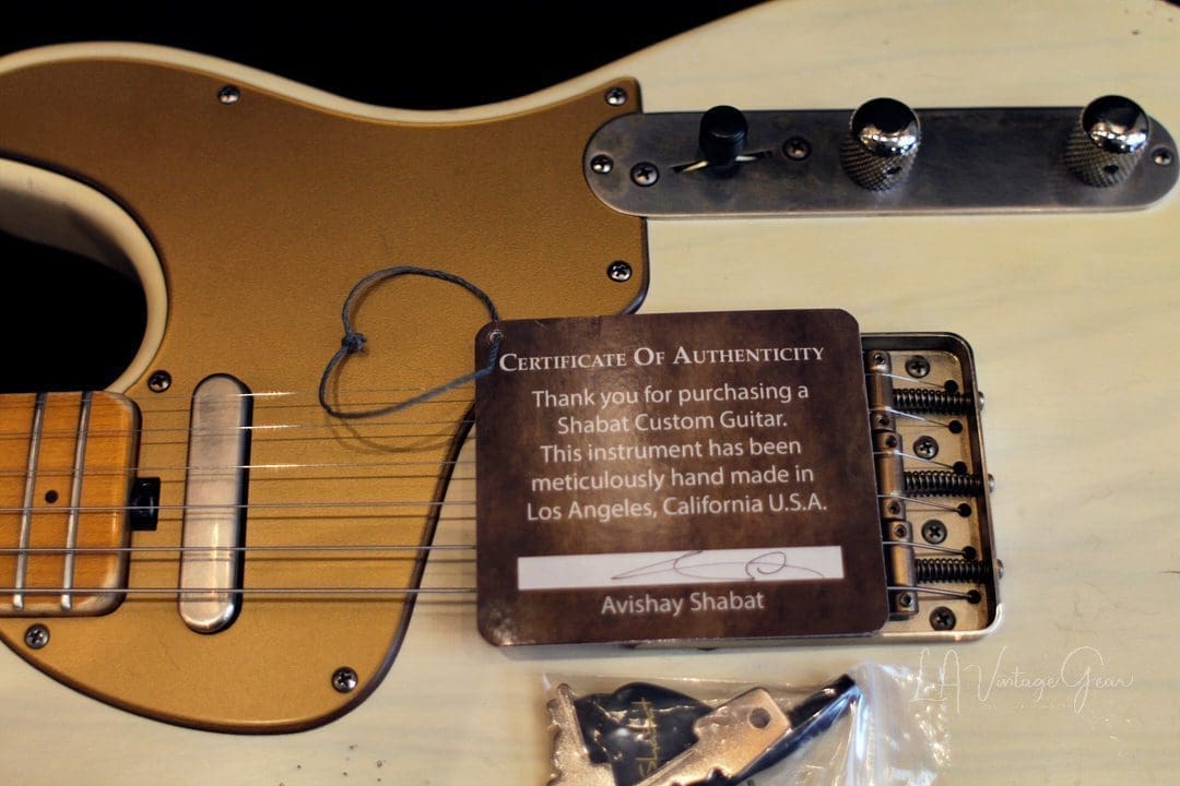 Shabat Lion T-Style Relic'd Electric Guitar in Vintage White with Gold Guard - Swamp Ash Body & Lollar Pickups! - Image 17