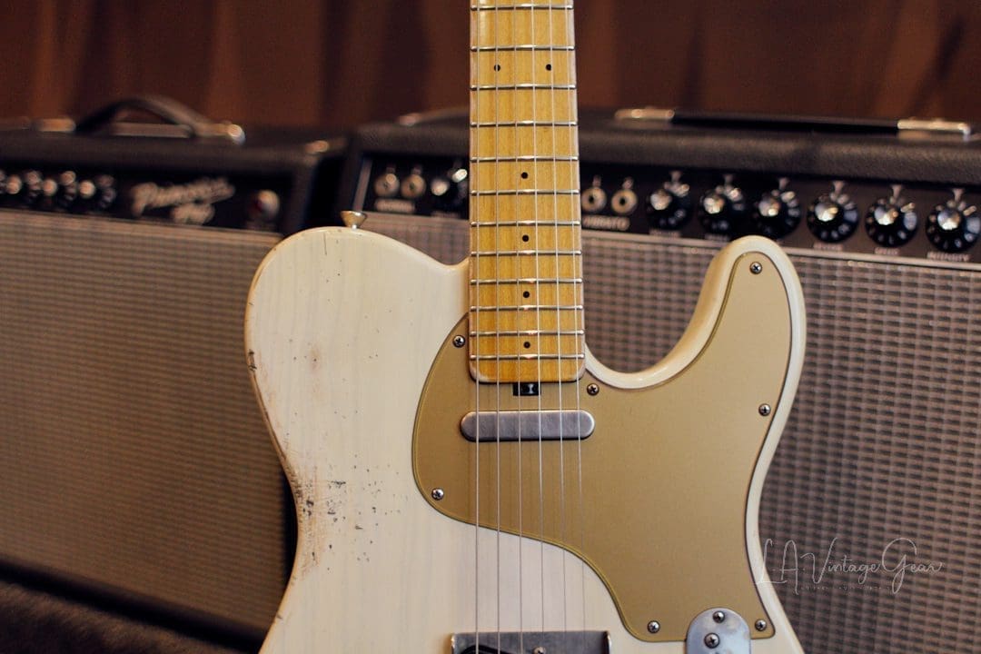 Shabat Lion T-Style Relic'd Electric Guitar in Vintage White with Gold Guard - Swamp Ash Body & Lollar Pickups! - Image 2