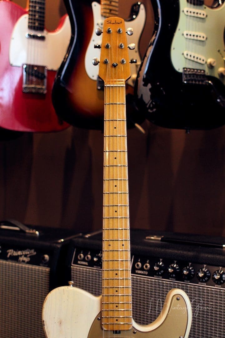 Shabat Lion T-Style Relic'd Electric Guitar in Vintage White with Gold Guard - Swamp Ash Body & Lollar Pickups! - Image 13