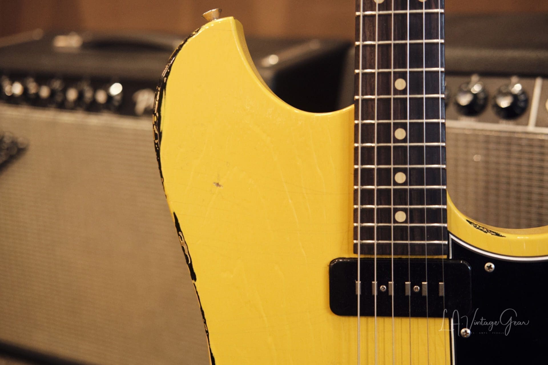 Novo 'Voltur' Offset Style Electric Guitar - Yellow over '64 Sunburst with Lollar & Lindy Fralin Pickups! - Image 5