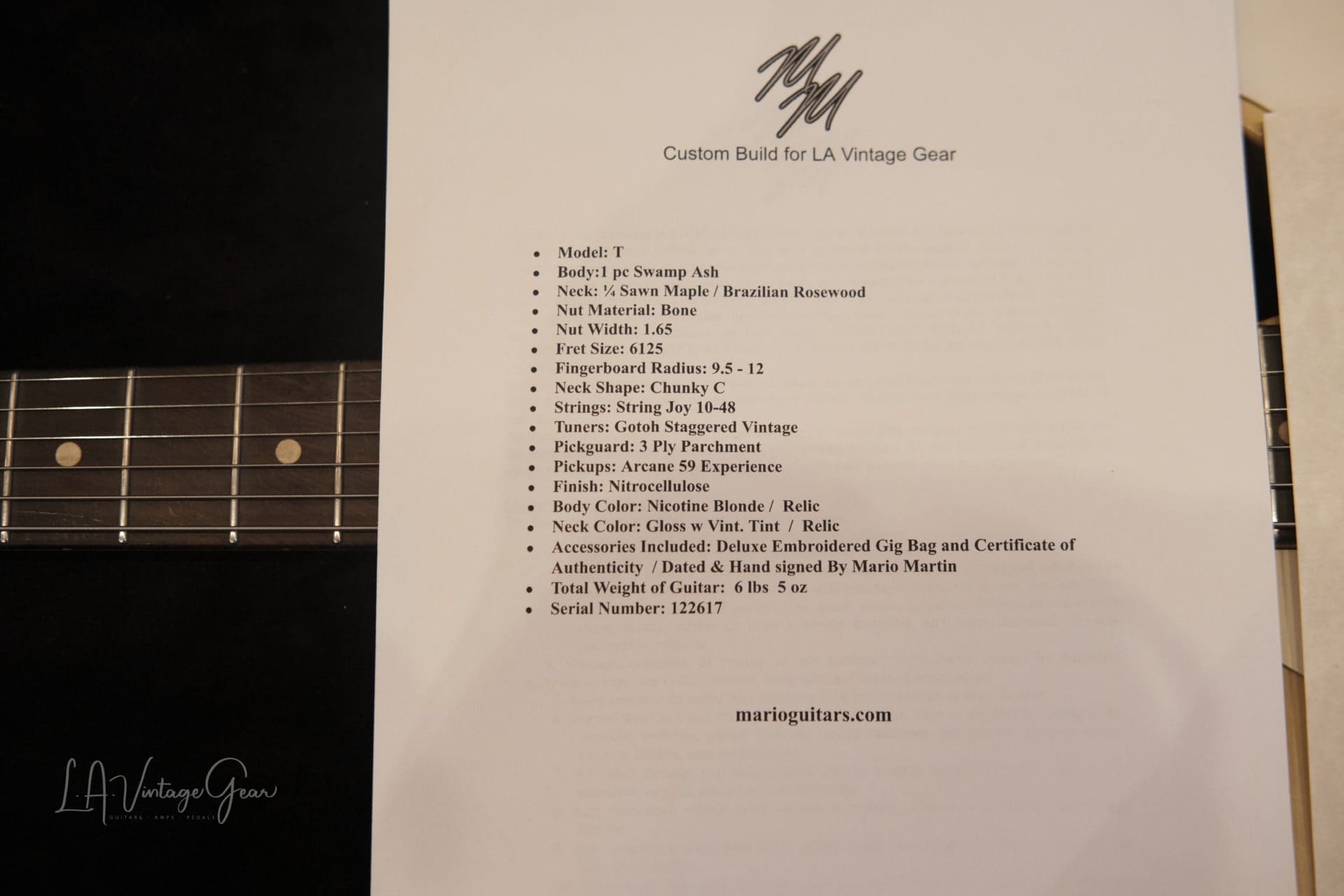Mario Martin 'Model-T' Whiteguard Electric Guitar (2022) - Swamp Ash Body & Brazilian Rosewood Fingerboard - Image 16