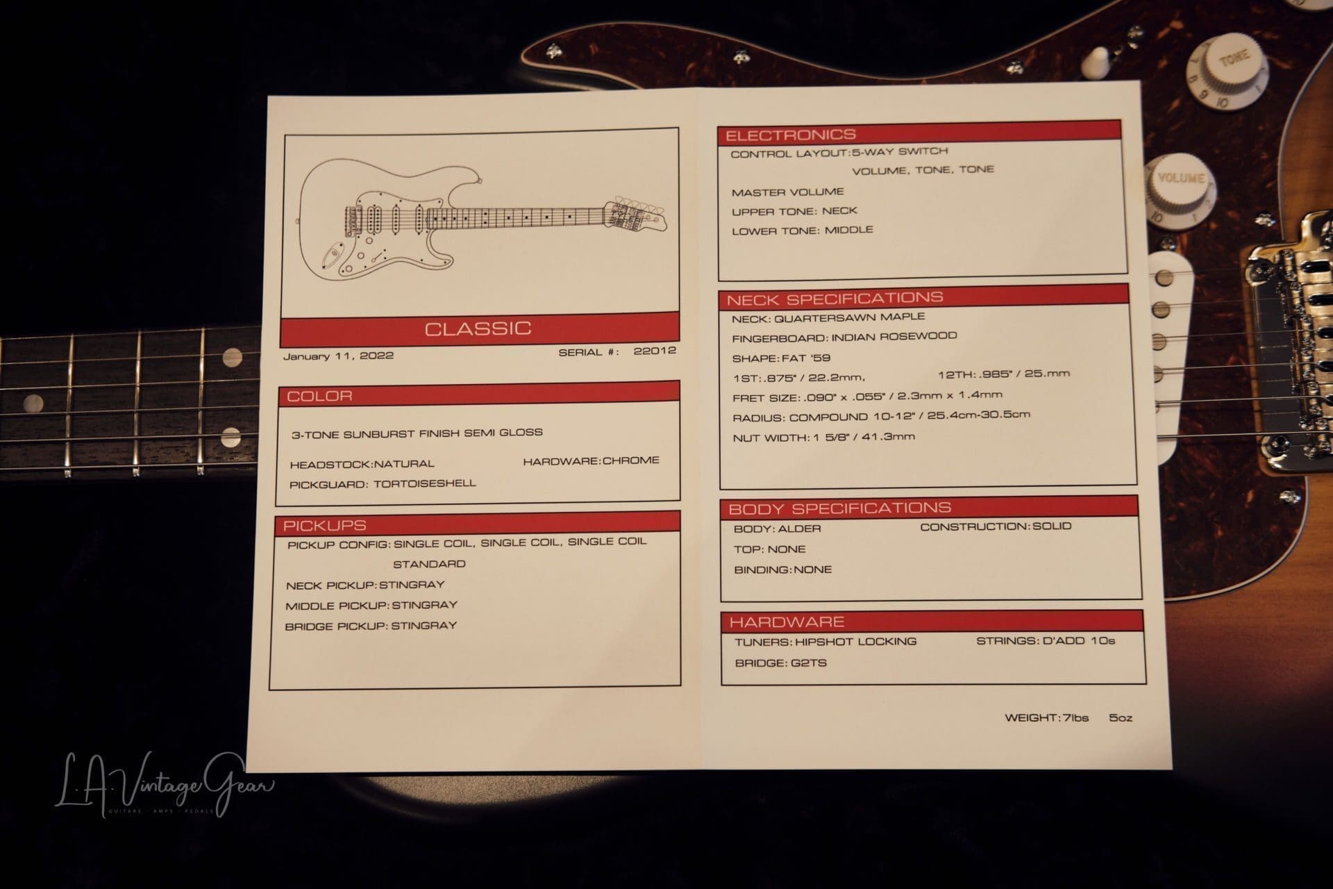 James Tyler ' Classic ' S-Style Electric Guitar - Semi Gloss Sunburst Finish - Brand New Build - Image 2