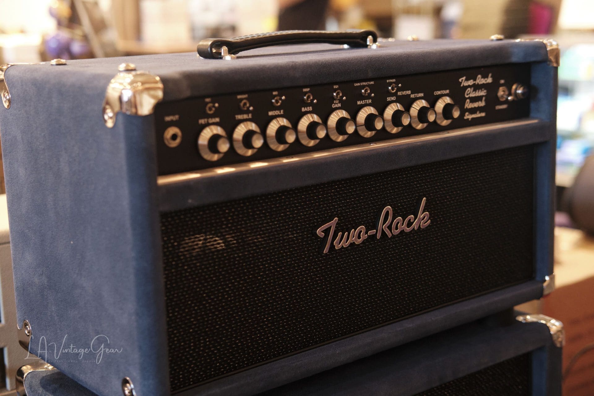 (Pre-Order) Two Rock Classic Reverb Signature 100/50W Head & 2x12 Cab in Denim Blue Suede with a Black Chassis! - Image 2