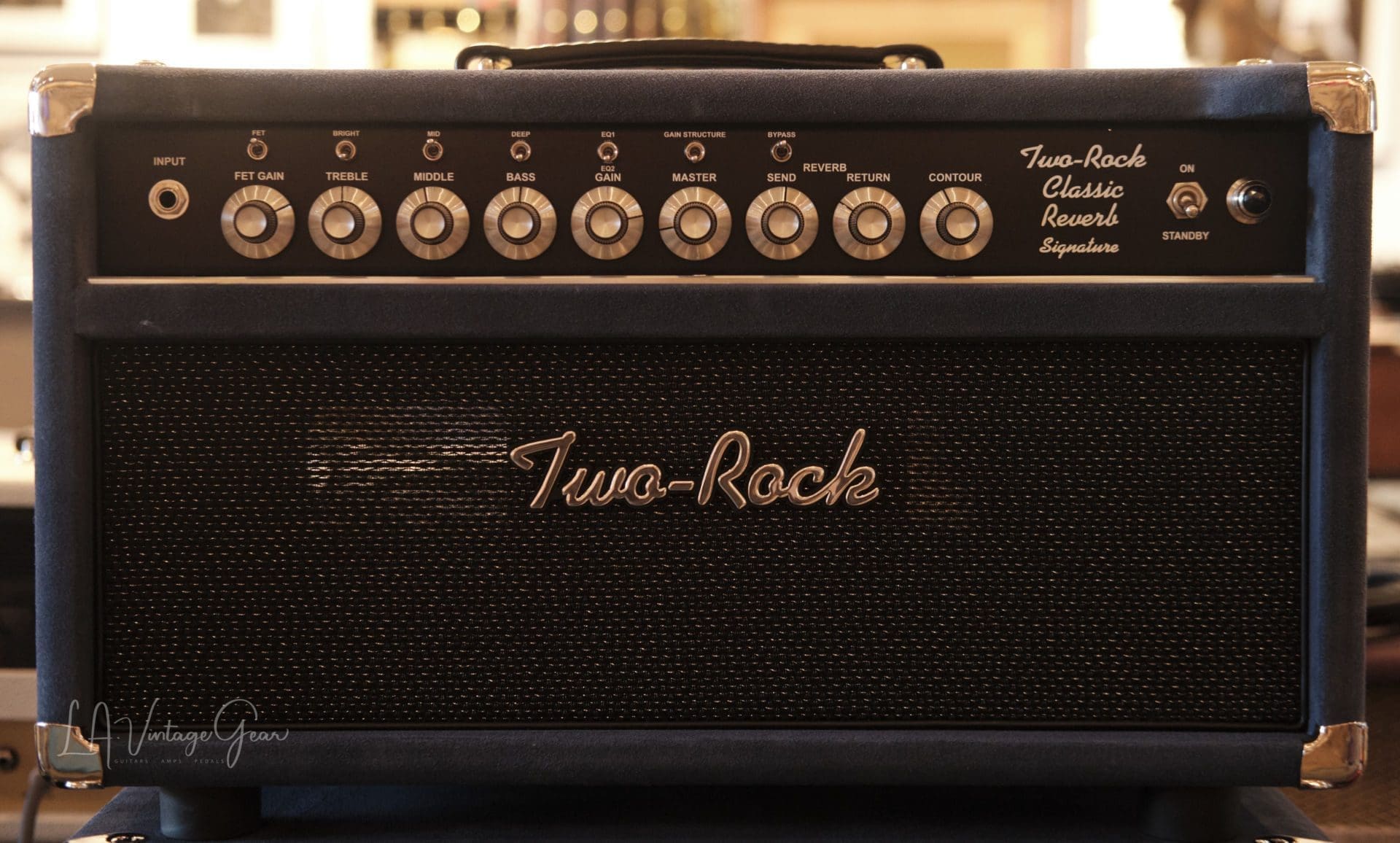 (Pre-Order) Two Rock Classic Reverb Signature 100/50W Head & 2x12 Cab in Denim Blue Suede with a Black Chassis! - Image 3