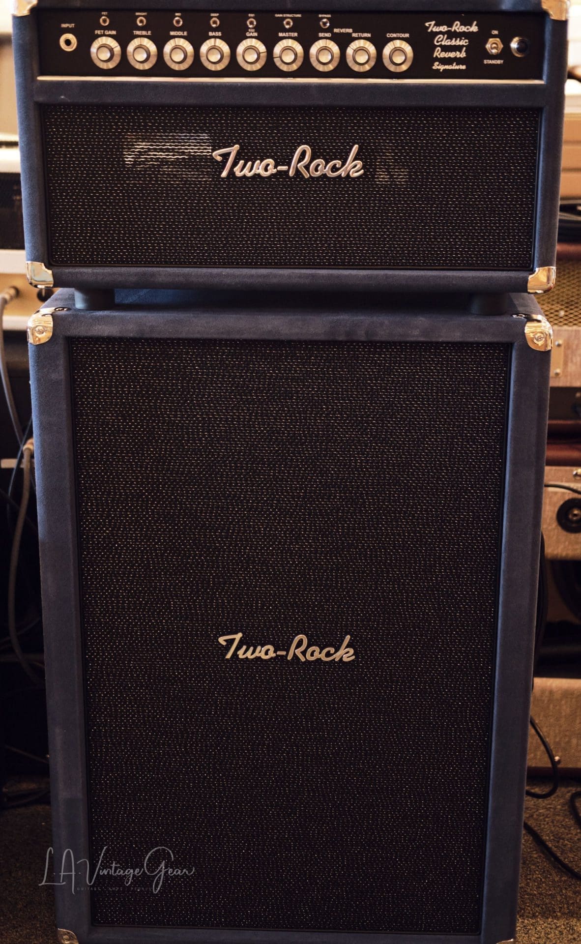 (Pre-Order) Two Rock Classic Reverb Signature 100/50W Head & 2x12 Cab in Denim Blue Suede with a Black Chassis! - Image 4