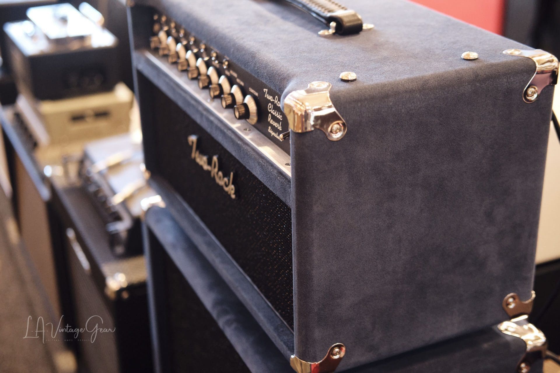 (Pre-Order) Two Rock Classic Reverb Signature 100/50W Head & 2x12 Cab in Denim Blue Suede with a Black Chassis! - Image 5