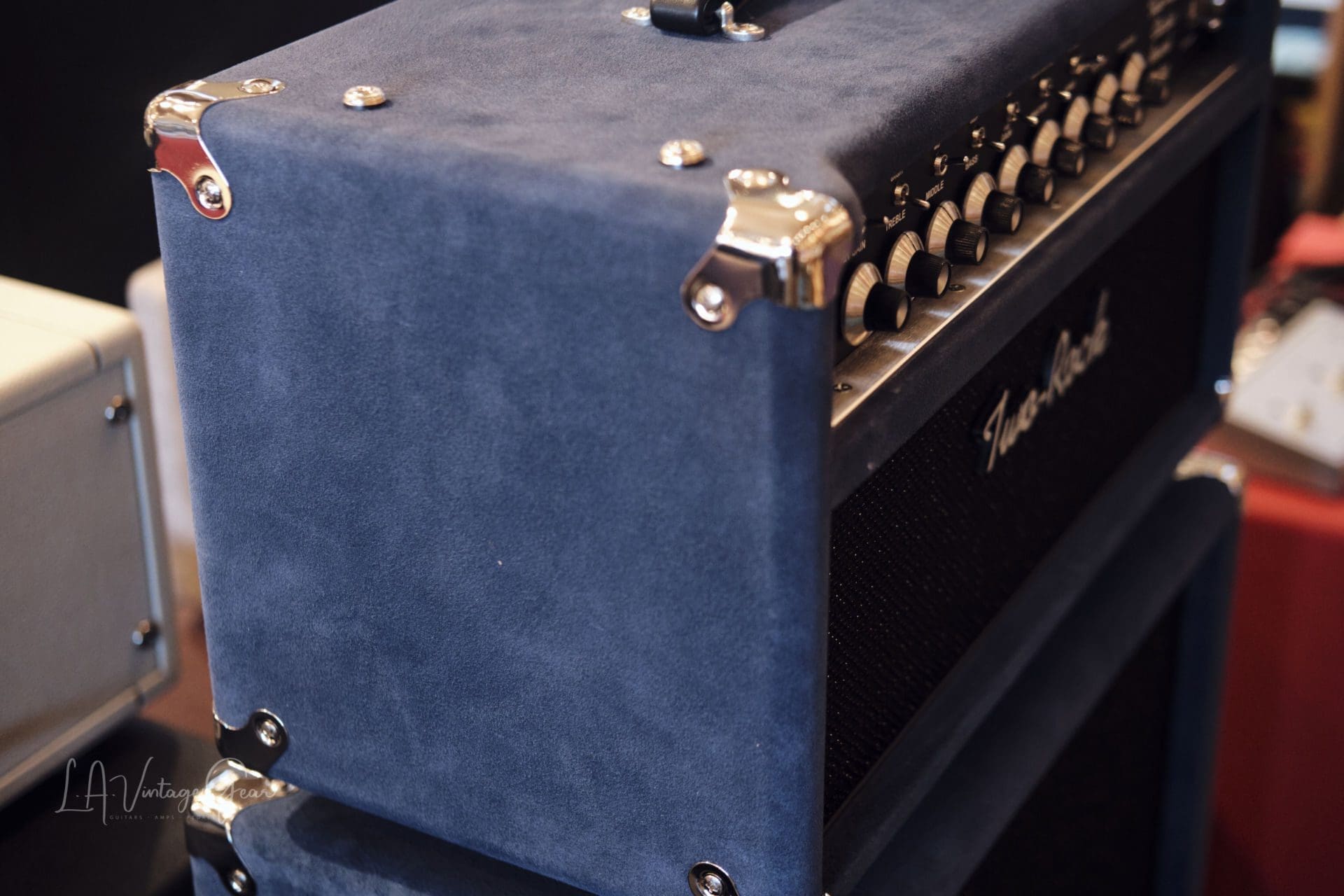 (Pre-Order) Two Rock Classic Reverb Signature 100/50W Head & 2x12 Cab in Denim Blue Suede with a Black Chassis! - Image 6