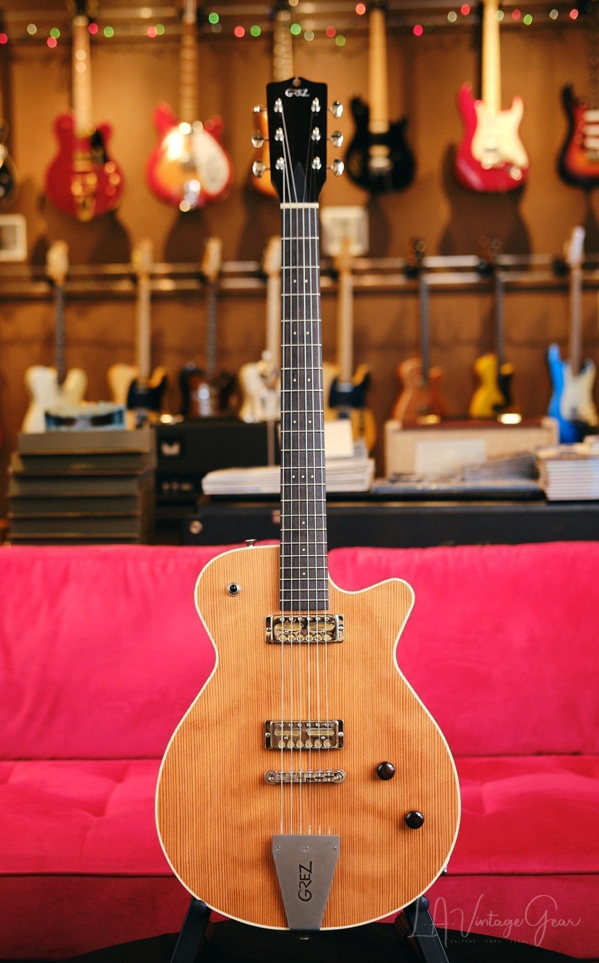Grez "Mendocino" Natural Single Cut Electric Guitar - Solid Old Growth Redwood Top & Lollar Gold Foil Pickups!