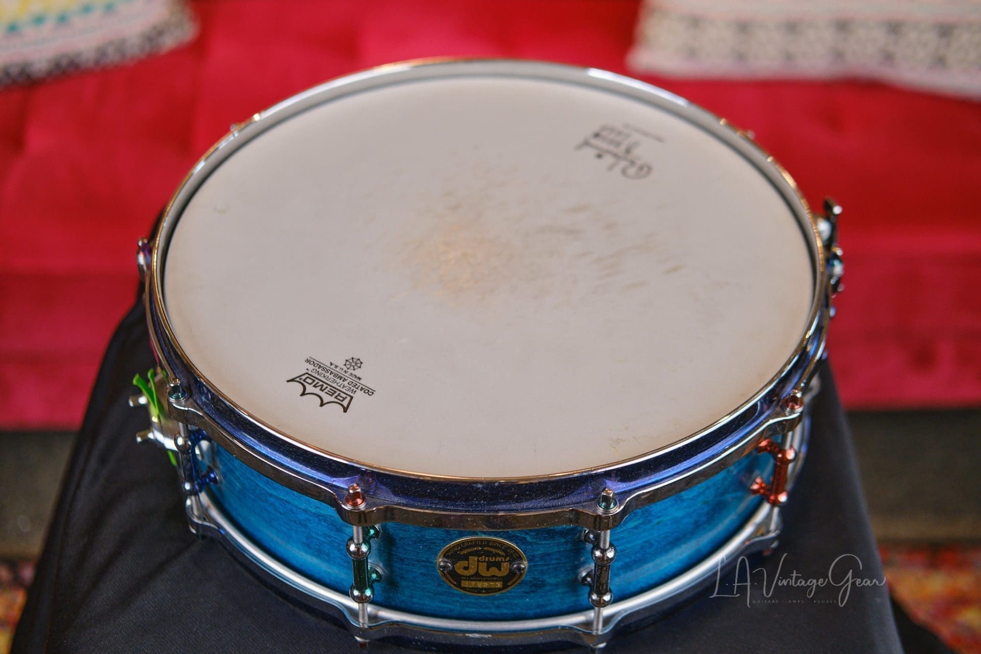 Craviotto DW Wood Snare in Blue 3.5"x14" - Owned by Abe Laboriel Jr! - Image 2