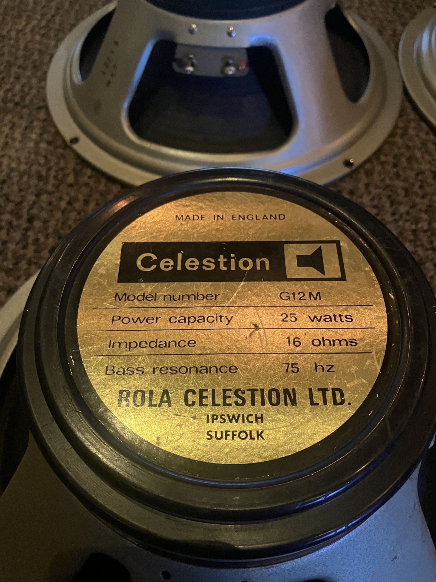 70s Celestion G12-M Black Back Quad — 25watt 16ohm 75hz — One