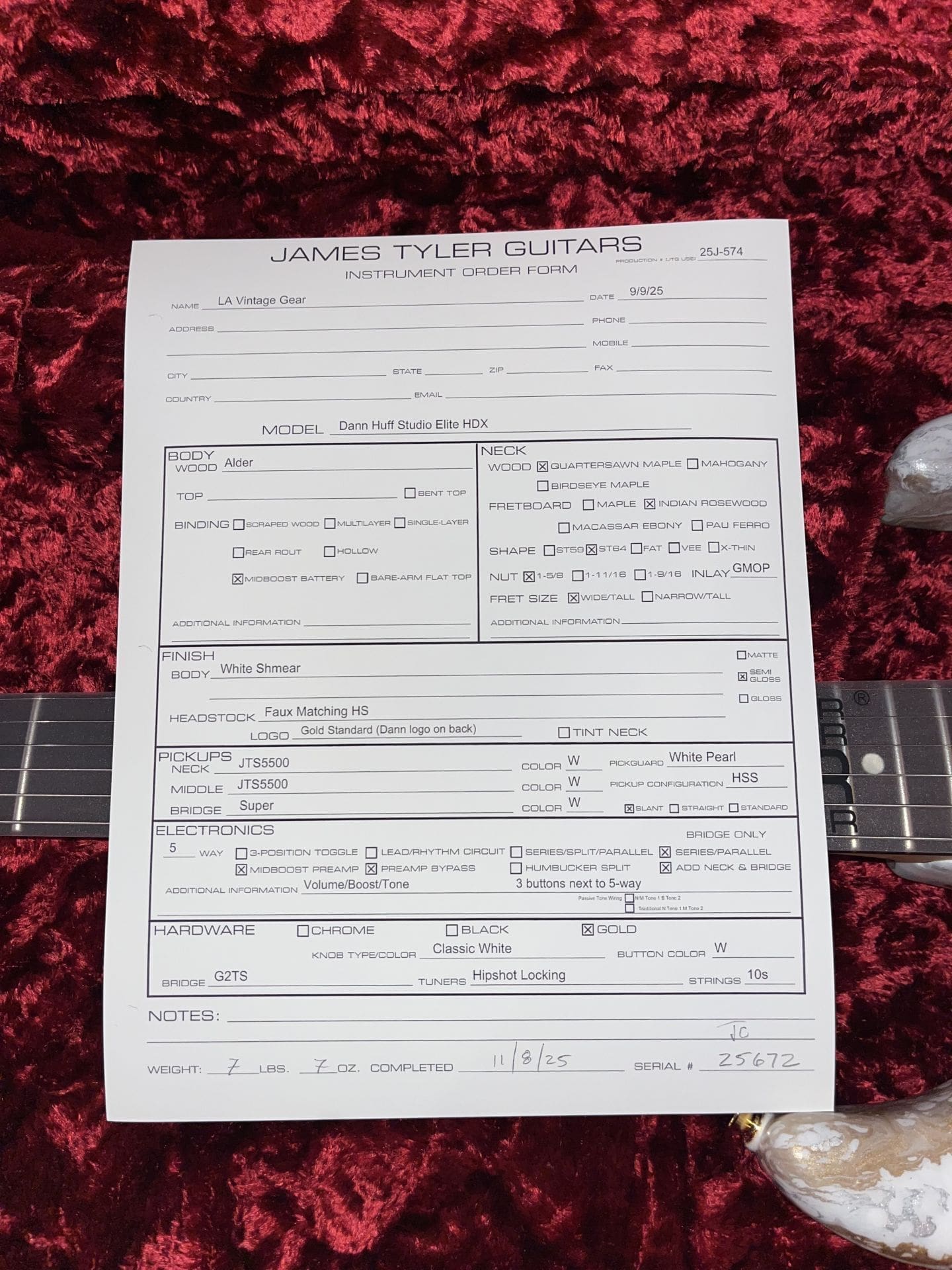James Tyler Dann Huff Studio Elite HDX Electric Guitar - Brand New in White Shmear! - Image 10