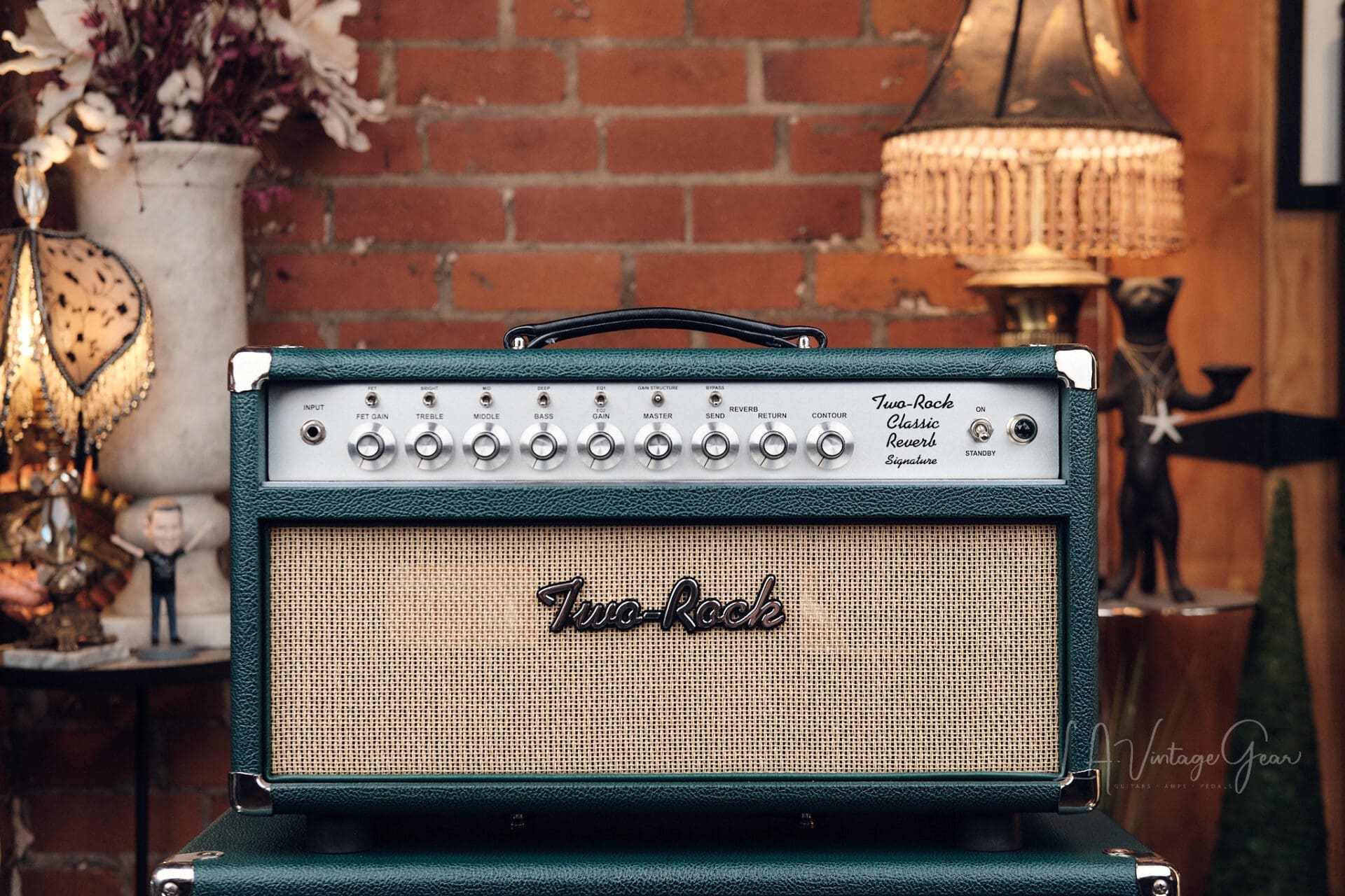 Two Rock Classic Reverb Signature 100W Head and 4x10 Cab - British Racing Green Tolex! - Image 2