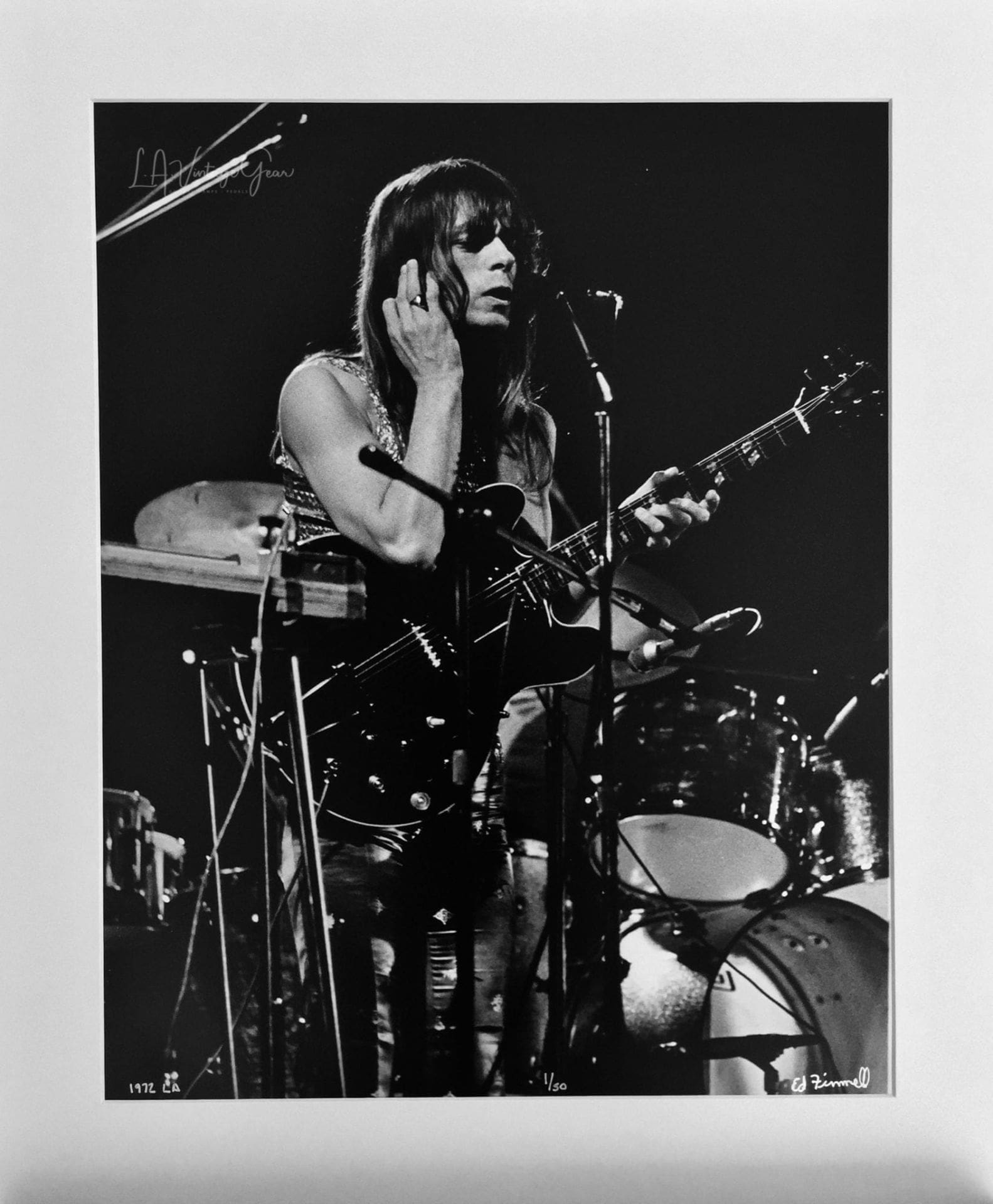 Steve Howe of YES Winter of 1972 L.A. Forum - Authentic Concert Photo by Ed Finnell - B&W- White Matte 20"x24"
