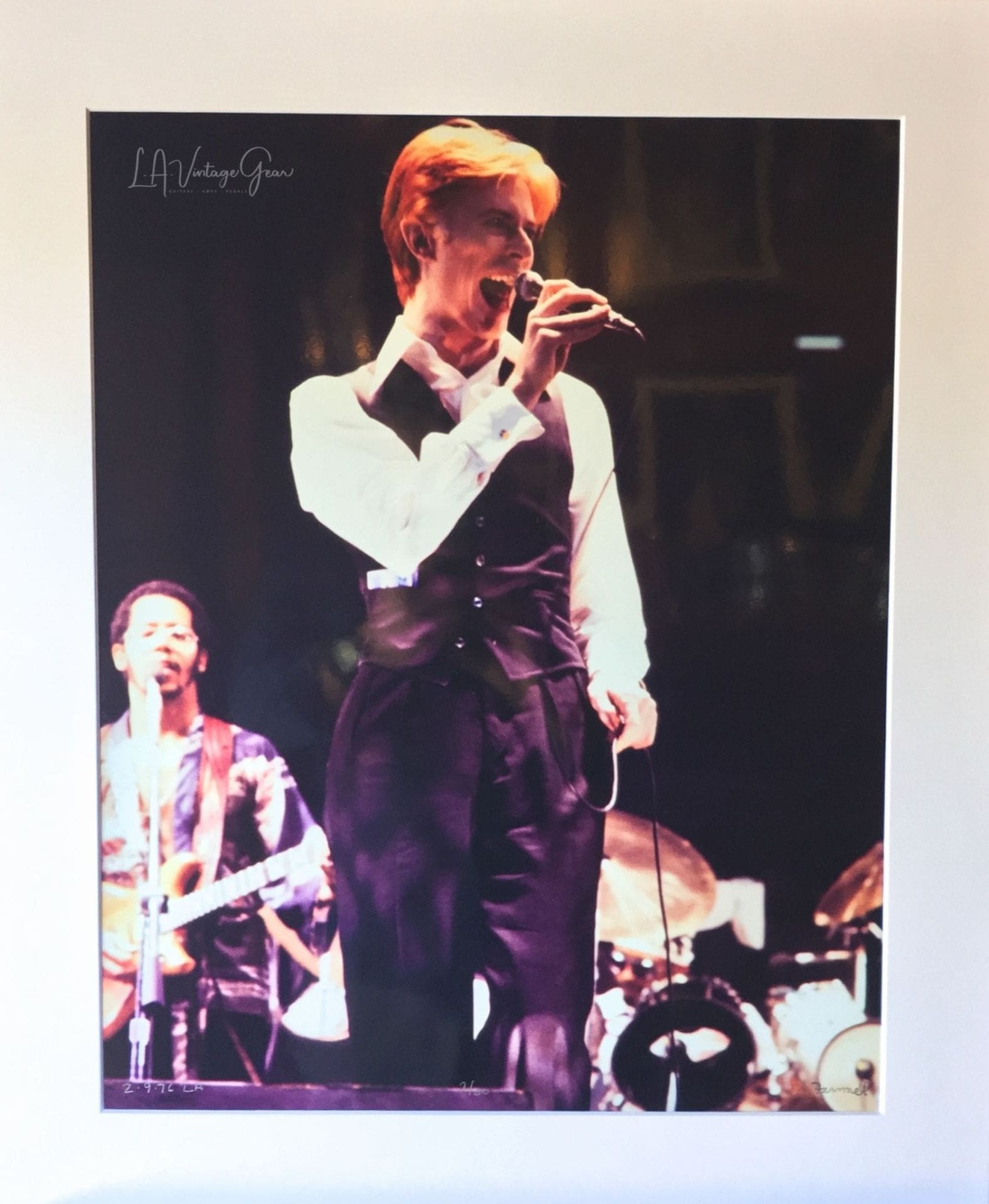 David Bowie & Carlos Alomar Station To Station Tour 1976-Authentic Concert Photo by Ed Finnell - Color-White Matte 20"x24"