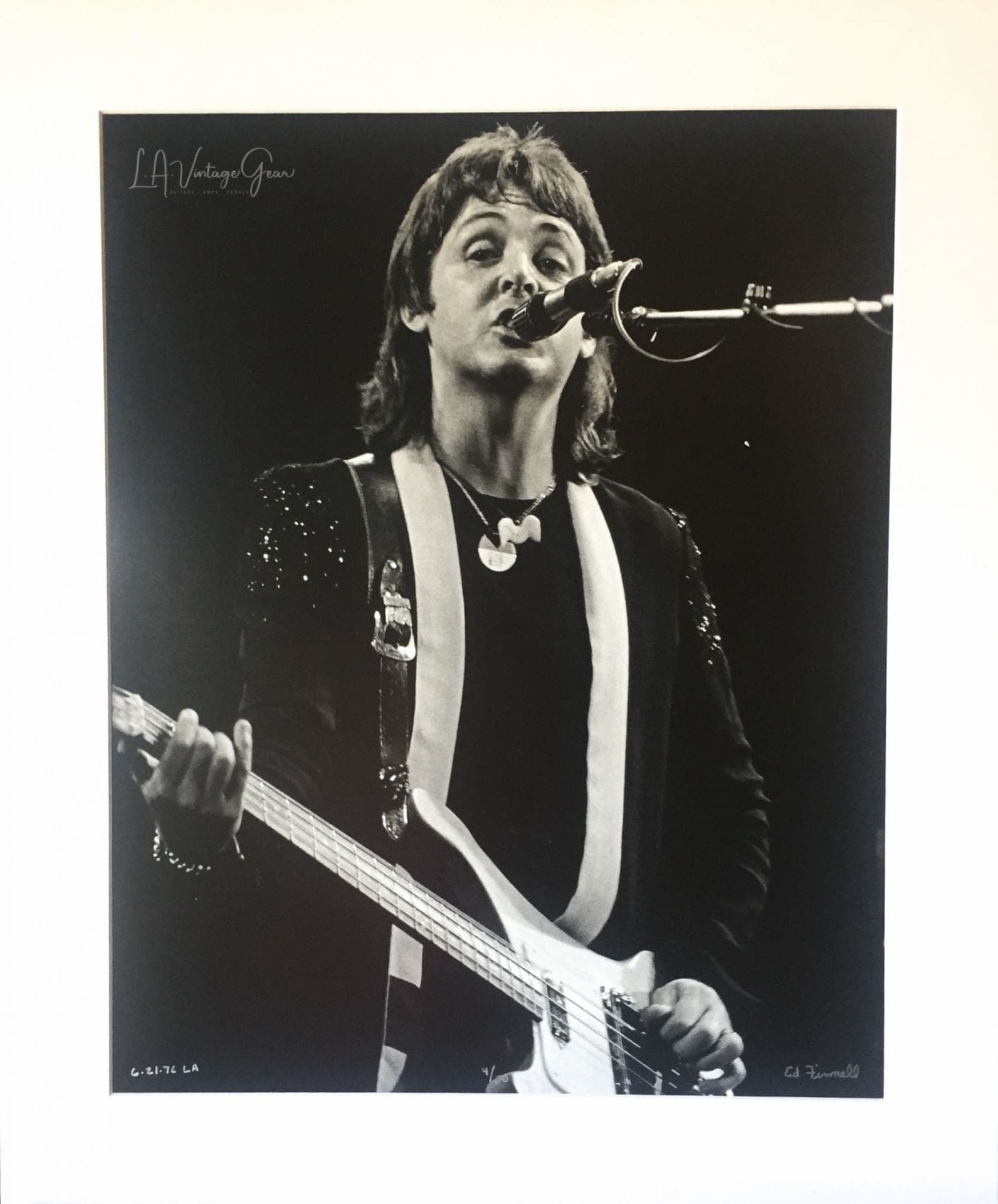 Paul McCartney - Wings Over America Tour 1976 -Authentic Concert Photo by Ed Finnell - B&W - White Matte 20"x24"
