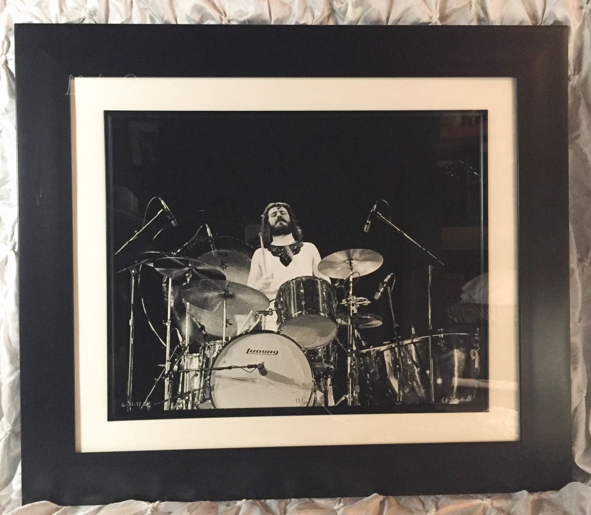 John Bonham "Whole Drum Kit" - Led Zeppelin Presence Tour - L.A. Forum June 21, 1977 - FRAMED Authentic Concert Photo by Ed Finnell on 25"x29"