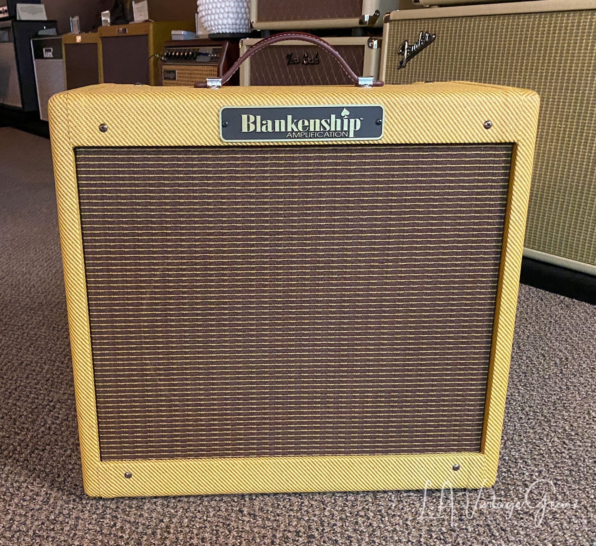 Blankenship Fat Boy Jr. 9 Watt Tweed Guitar Amp with Gold Alnico 10" Spkr with White Knobs