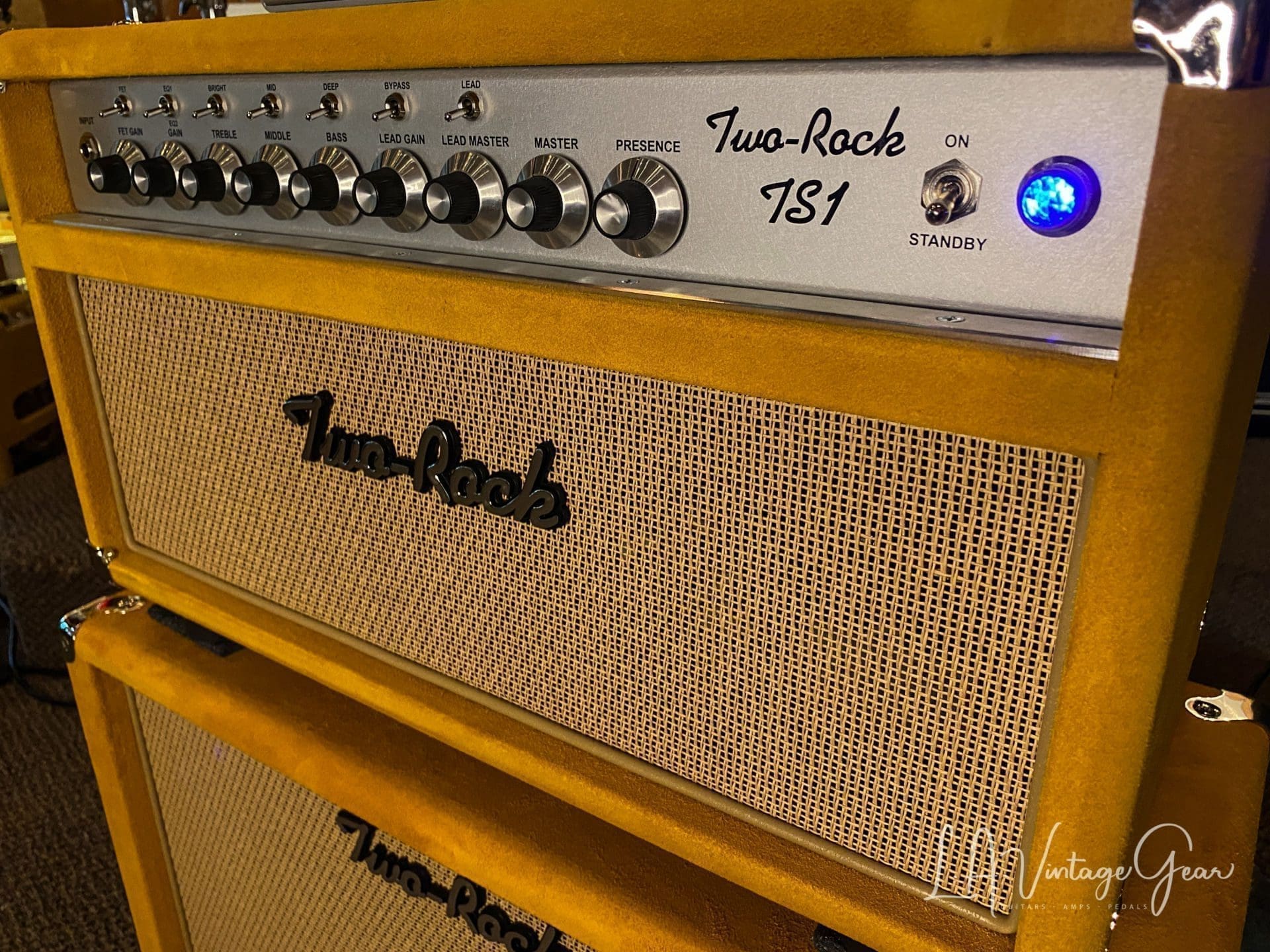 (Pre-Order) Two Rock TS1 40 Watt Head & Matching 1 x 12 Cab - Gold Suede Finish & Cane Cloth - Image 2