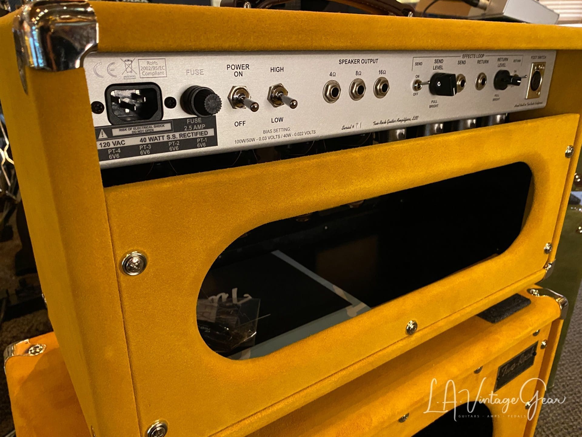 (Pre-Order) Two Rock TS1 40 Watt Head & Matching 1 x 12 Cab - Gold Suede Finish & Cane Cloth - Image 7