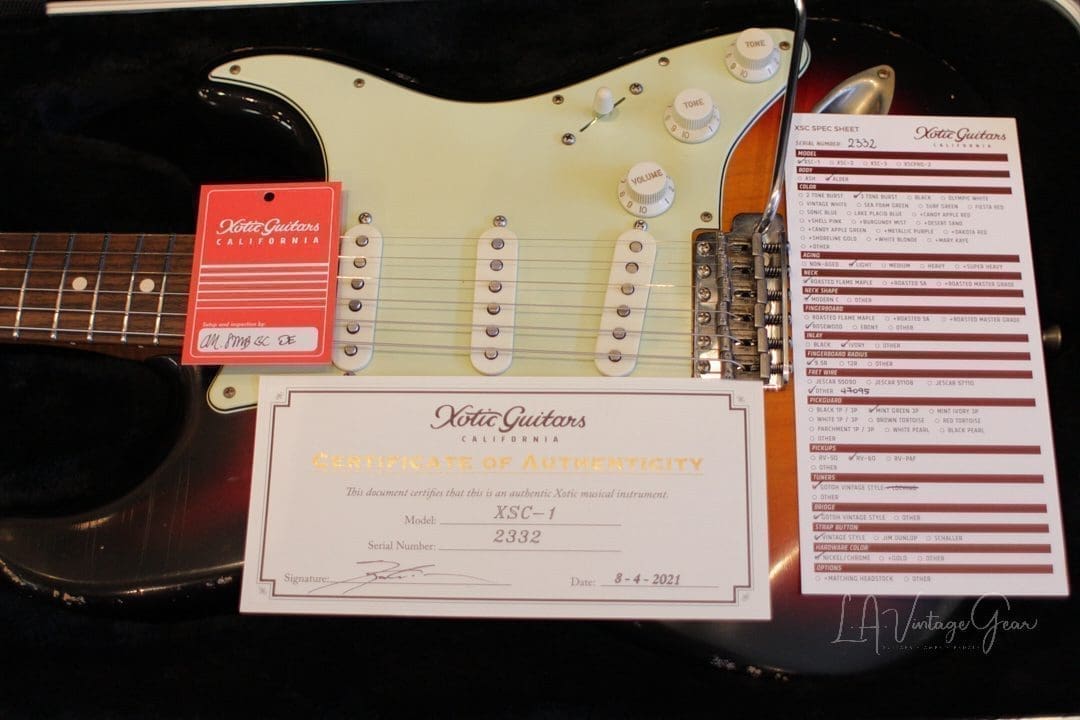 Xotic XSC-1 S-Style Lightly Relic'd Electric Guitar - 3 Tone Sunburst Finish & Roasted Flame Maple Neck #2332 - Image 16