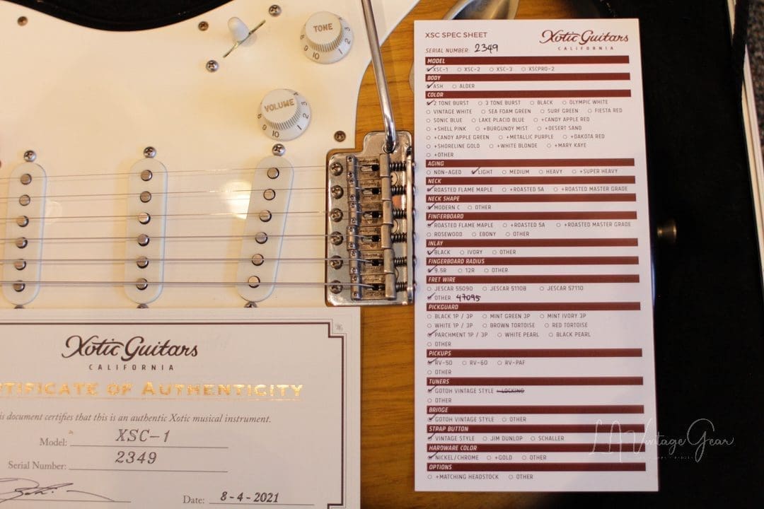 Xotic XSC-1 S-Style Lightly Relic'd Electric Guitar - 2 Tone Sunburst Finish & Roasted Flame Maple Neck #2349 - Image 16