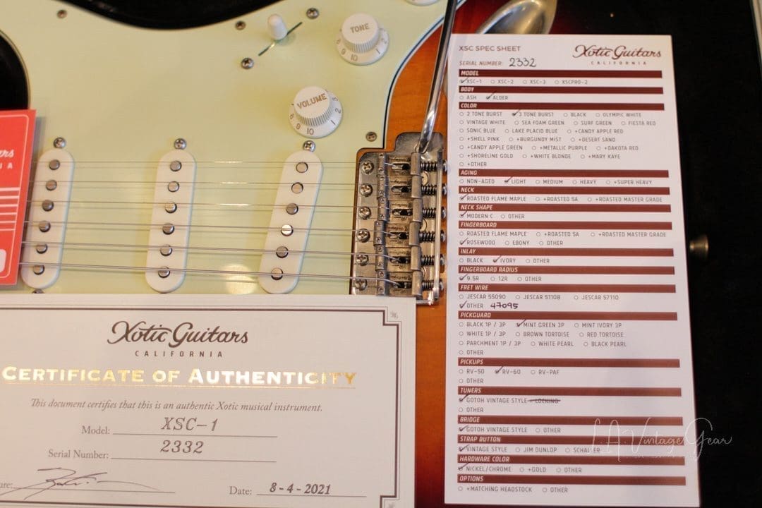 Xotic XSC-1 S-Style Lightly Relic'd Electric Guitar - 3 Tone Sunburst Finish & Roasted Flame Maple Neck #2332 - Image 18