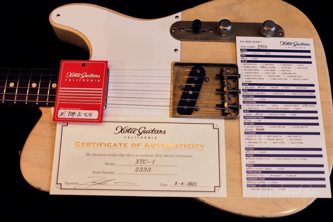 Xotic XTC-1 T-Style Lightly Relic'd Electric Guitar - Whiteguard Blonde & Roasted Flame Maple Neck #2333 - Image 17