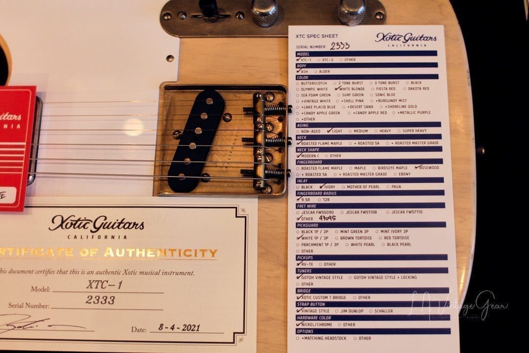 Xotic XTC-1 T-Style Lightly Relic'd Electric Guitar - Whiteguard Blonde & Roasted Flame Maple Neck #2333 - Image 18
