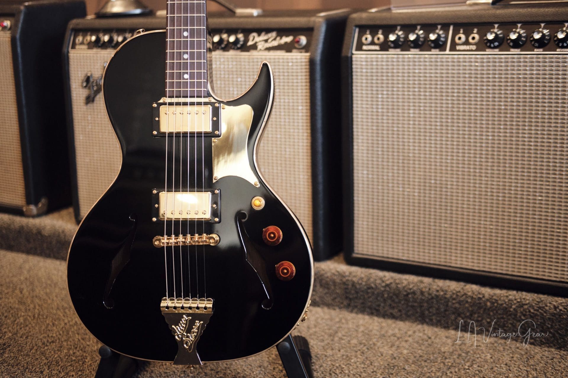 B&G Little Sister Crossroads Electric Guitar - Glossy Black Finish - Image 2