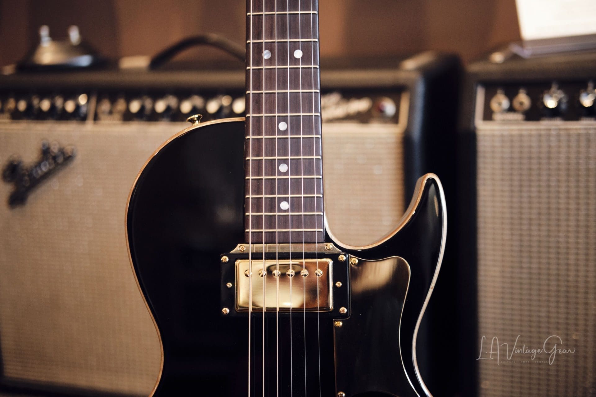 B&G Little Sister Crossroads Electric Guitar - Glossy Black Finish - Image 3